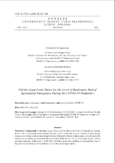 Did the legal form matter for the level of bankruptcy risk of agricultural enterprises during the COVID-19 pandemic?