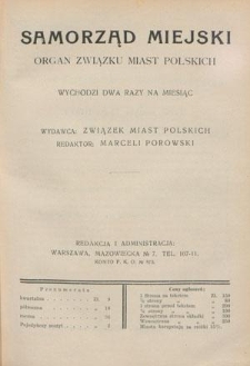 Samorząd Miejski : organ Związku Miast Polskich T. 10 z. 15 (1930)