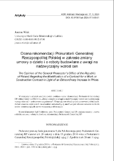 Ocena rekomendacji Prokuratorii Generalnej Rzeczpospolitej Polskiej w zakresie zmiany umowy o dzieło i o roboty budowlane z uwagi na nadzwyczajny wzrost cen