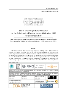 Status and prospects for research on the Polish judicial system since mid-October 1938 till December 1939