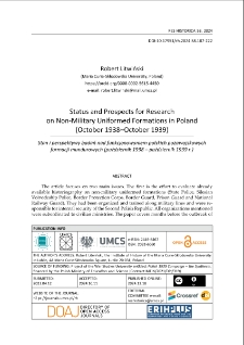 Status and prospects for research on non-military uniformed formations in Poland (October 1938&ndash;October 1939)