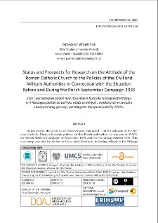 Status and prospects for research on the attitude of the Roman Catholic church to the policies of the civil and military authorities in connection with the situation before and during the Polish September Campaign 1939