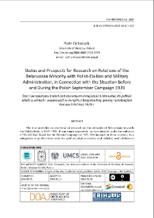 Status and prospects for research on relations of the Belarussian minority with Polish civilian and military administration, in connection with the situation before and during the Polish September Campaign 1939