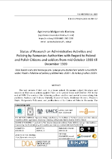 Status of research on administrative activities and policing by Romanian authorities with regard to Poland and Polish citizens and soldiers from mid-October 1938 till December 1939