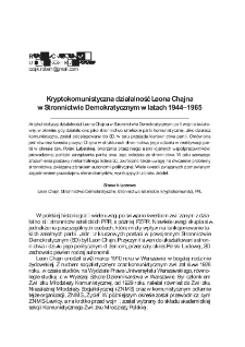 Kryptokomunistyczna działalność Leona Chajna w Stronnictwie Demokratycznym w latach 1944&ndash;1965