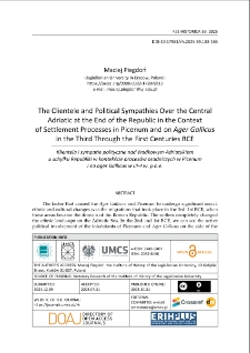 The clientele and political sympathies over the Central Adriatic at the end of the Republic in the context of settlement processes in Picenum and on Ager Gallicusin the third through the first centuries BCE