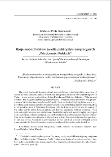 Rosja wobec Polski w świetle publicystyki emigracyjnych &bdquo;Wiadomości Polskich&rdquo;