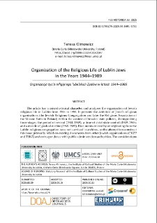 Organization of the religious life of Lublin Jews in the years 1944&ndash;1989