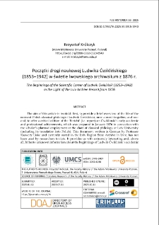 Początki drogi naukowej Ludwika Ćwiklińskiego (1853&ndash;1942) w świetle lwowskiego archiwalium z 1876 r.