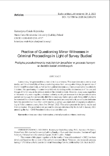 Practice of questioning minor witnesses in criminal proceedings in light of survey studies)