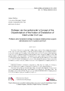 Professor Jan Gwiazdomorski&rsquo;s concept of the objectivisation of the notion of declaration of intent under civil law
