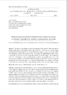 Wykorzystanie dziedzictwa kulturowego Łemkowszczyzny w ofertach wyjazdowych polskich organizator&oacute;w turystyki