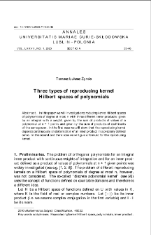 Three types of reproducing kernel Hilbert spaces of polynomials