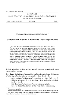 Generalized Kaplan classes and their applications