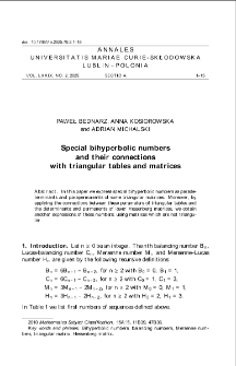 Special bihyperbolic numbers and their connections with triangular tables and matrices