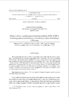 Obraz i słowo w politycznym theatrum Lublina XVII&ndash;XVIII w. O ikonograficznym kontekście wizualizacji sejmu lubelskiego 1703 roku