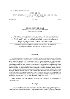&bdquo; Ordynacja zabiegająca uwodzeniu do życia nierządnegow bordelach &rdquo; jako przykład pruskich regulacji odnośniedo prostytucji w Warszawie lat 1796&ndash;1806