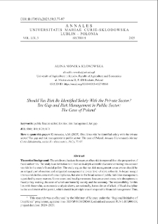 Should tax risk be identified solely with the private sector ? tax gap and risk management in public sector : the case of Poland