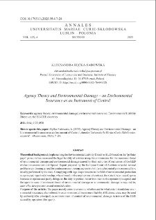 Agency theory and environmental damage &ndash; an environmental insurance as an instrument of control