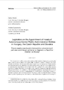 Legislation on the appointment of heads of autonomous central public administration entities in Hungary, the Czech Republic and Slovakia