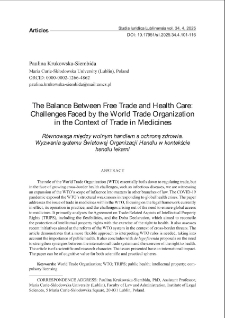 The balance between free trade and health care: challenges faced by the World Trade Organization in the context of trade in medicines