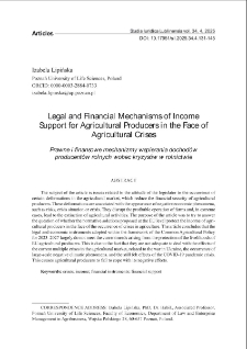 Legal and financial mechanisms of income support for agricultural producers in the face of agricultural crises