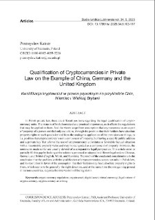 Qualification of cryptocurrencies in private law on the example of China, Germany and the United Kingdom