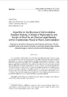 Algorithm in the structure of administrative decision - making : a model of Explainability and burden of proof for an effective legal remedy within discretionary power in public administration