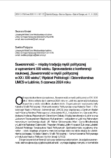 Suwerenność &ndash; między tradycją myśli politycznej a wyzwaniami XXI wieku. Sprawozdanie z konferencji naukowej &bdquo;Suwerenność w myśli politycznej w XX i XXI wieku&rdquo;, Wydział Politologii i Dziennikarstwa UMCS w Lublinie, 5 czerwca 2024 roku