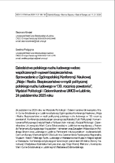 Dziedzictwo polskiego ruchu ludowego wobec wsp&oacute;łczesnych wyzwań bezpieczeństwa. Sprawozdanie z Og&oacute;lnopolskiej Konferencji Naukowej &bdquo;Wizje i Realia. Bezpieczeństwo w myśli politycznej polskiego ruchu ludowego w 130. rocznicę powstania&rdquo;, Wydział Politologii i Dziennikarstwa UMCS w Lublinie, 24 października 2025 roku