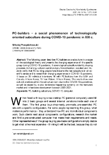 PC-builders &ndash; a social phenomenon of technologically oriented subculture during COVID-19 pandemic in XXI c.