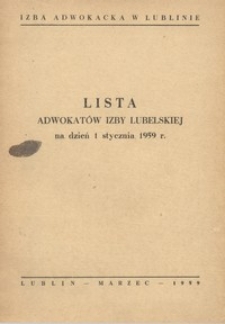 Lista Adwokat&oacute;w Izby Lubelskiej na dzień 1 stycznia 1959 r.