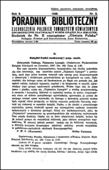 Poradnik Bibljoteczny Zjednoczenia Polskich Towarzystw Oświatowych : miesięcznik ułatwiający wybór książek dla bibljotek : dodatek do czasopisma "Oświata Polska" R. 8, nr 2 (1938)