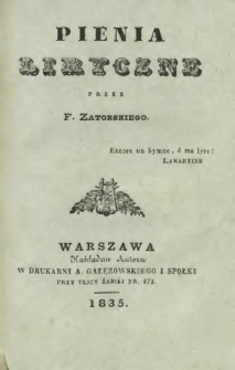 Pienia liryczne i religijne. Cz. 2, Pienia liryczne