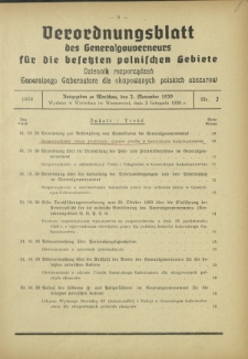 Verordnungsblatt des Generalgouverneurs f&uuml;r die Besetzten Polnischen Gebiete = Dziennik Rozporządzeń Generalnego Gubernatora dla Okupowanych Polskich Obszar&oacute;w / hrsg. vom Amt des Generalgouverneurs. 1939, Nr 2 (2 November)