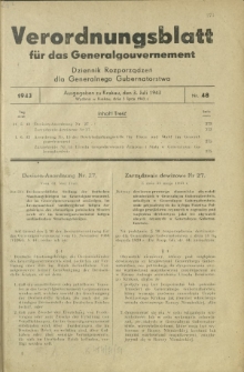 Verordnungsblatt für das Generalgouvernement = Dziennik Rozporządzeń dla Generalnego Gubernatorstwa. 1943, Nr. 48 (3. Juli)