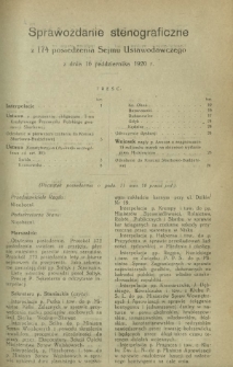 Sprawozdanie Stenograficzne z 174 Posiedzenia Sejmu Ustawodawczego z dnia 16 października 1920 r.