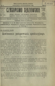 Czasopismo Sędziowskie : organ Oddziału Lwowskiego Zrzeszenia Sędziów i Prokuratorów Rzpltej Polskiej. R. 10, nr 5 (wrzesień-październik 1936)