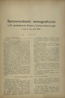 Sprawozdanie Stenograficzne z 45 Posiedzenia Sejmu Ustawodawczego z dnia 4 czerwca 1919 r.