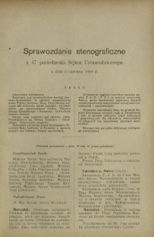 Sprawozdanie Stenograficzne z 47 Posiedzenia Sejmu Ustawodawczego z dnia 6 czerwca 1919 r.