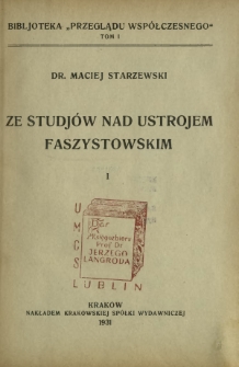 Ze studj&oacute;w nad ustrojem faszystowskim
