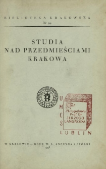 Studia nad przedmieściami Krakowa