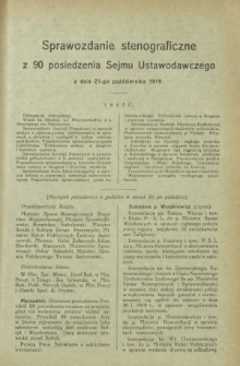 Sprawozdanie Stenograficzne z 90 Posiedzenia Sejmu Ustawodawczego z dnia 21 października 1919 r.