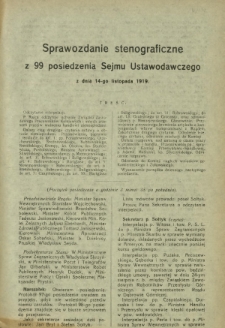 Sprawozdanie Stenograficzne z 99 Posiedzenia Sejmu Ustawodawczego z dnia 14 listopada 1919 r.