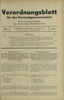 Verordnungsblatt für das Generalgouvernement = Dziennik Rozporządzeń dla Generalnego Gubernatorstwa. 1941, Nr 96 (17 Oktober)