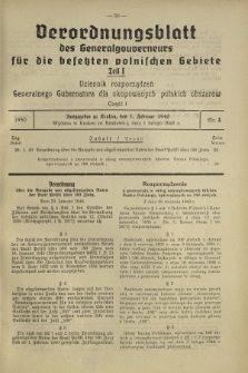 Verordnungsblatt des Generalgouverneurs f&uuml;r die Besetzten Polnischen Gebiete = Dziennik Rozporządzeń Generalnego Gubernatora dla Okupowanych Polskich Obszar&oacute;w. Teil 1, Nr 8 (1 Februar 1940)