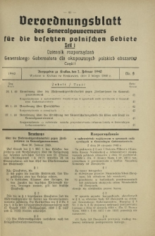 Verordnungsblatt des Generalgouverneurs f&uuml;r die Besetzten Polnischen Gebiete = Dziennik Rozporządzeń Generalnego Gubernatora dla Okupowanych Polskich Obszar&oacute;w. Teil 1, Nr 9 (2 Februar 1940)