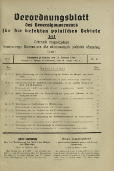 Verordnungsblatt des Generalgouverneurs für die Besetzten Polnischen Gebiete = Dziennik Rozporządzeń Generalnego Gubernatora dla Okupowanych Polskich Obszarów. Teil 1, Nr 15 (28 Februar 1940)