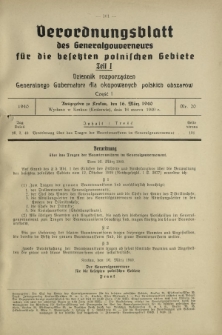 Verordnungsblatt des Generalgouverneurs für die Besetzten Polnischen Gebiete = Dziennik Rozporządzeń Generalnego Gubernatora dla Okupowanych Polskich Obszarów. Teil 1, Nr 20 (16 Marz 1940)