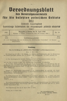 Verordnungsblatt des Generalgouverneurs f&uuml;r die Besetzten Polnischen Gebiete = Dziennik Rozporządzeń Generalnego Gubernatora dla Okupowanych Polskich Obszar&oacute;w. Teil 1, Nr 29 (20 April 1940)